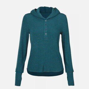 Cabi 4191 Riff Hoodie Charcoal Moroccan Blue Strips Women Medium Thumb Hole.